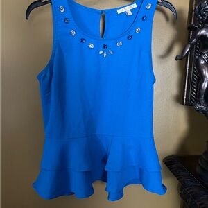 Under Skies Blue Sleeveless Ruffle Top